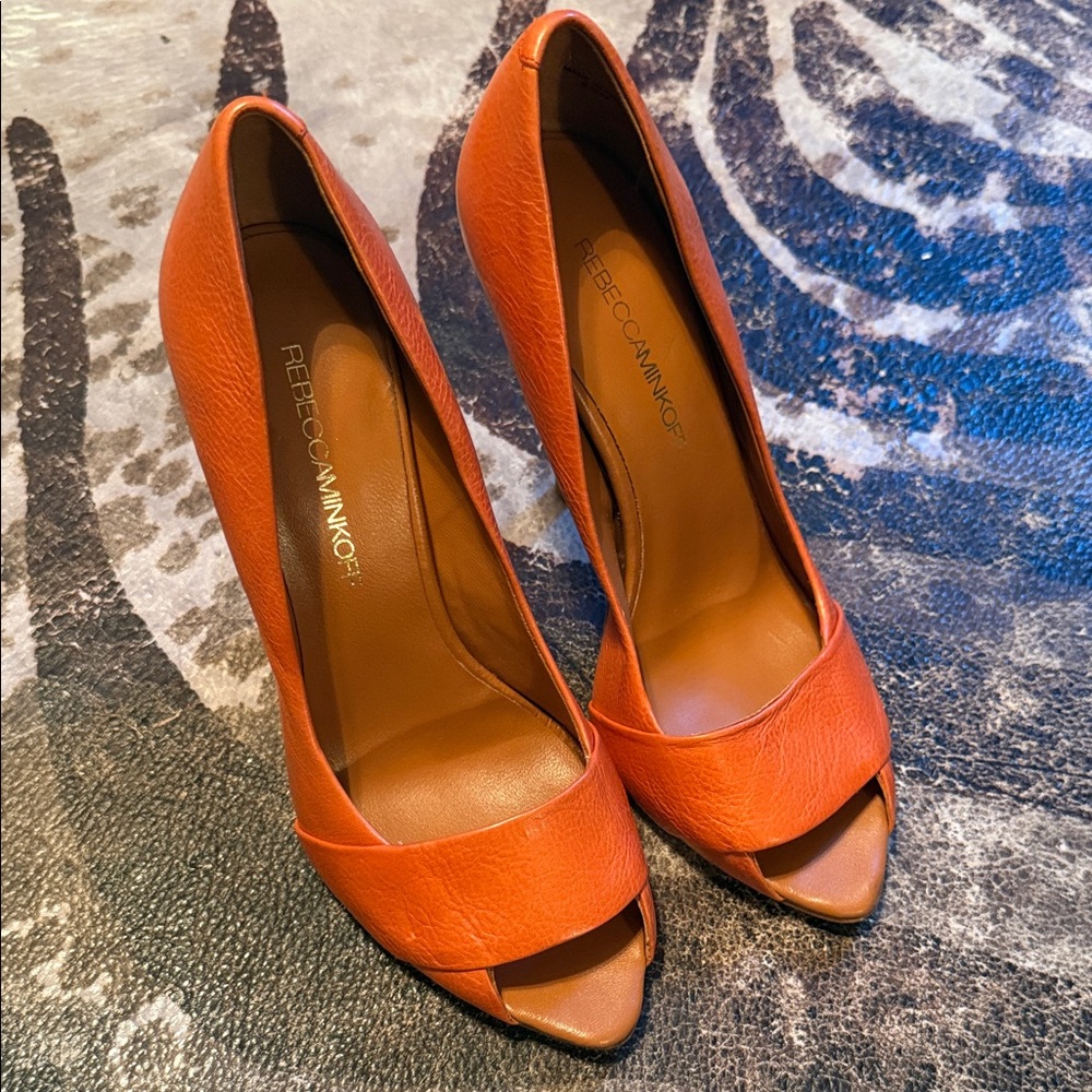 Rebecca Minkoff Bold Orange Peep Toe Heels